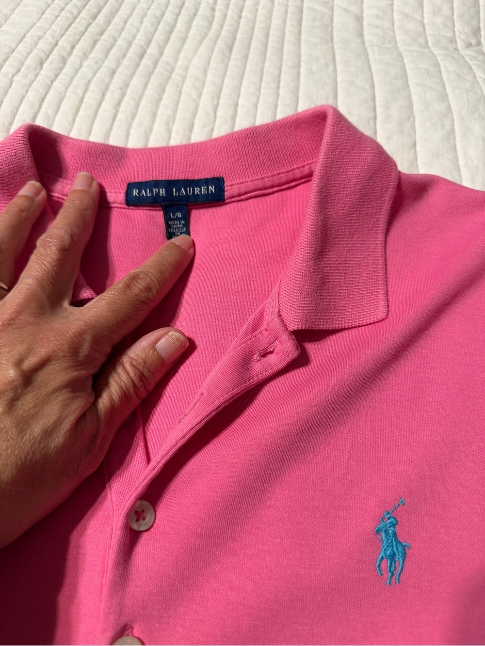 Ralph Lauren Pink Polo Shirt Dress Blue Pony Short Sleeve Cotton L Large - Picture 5 of 6